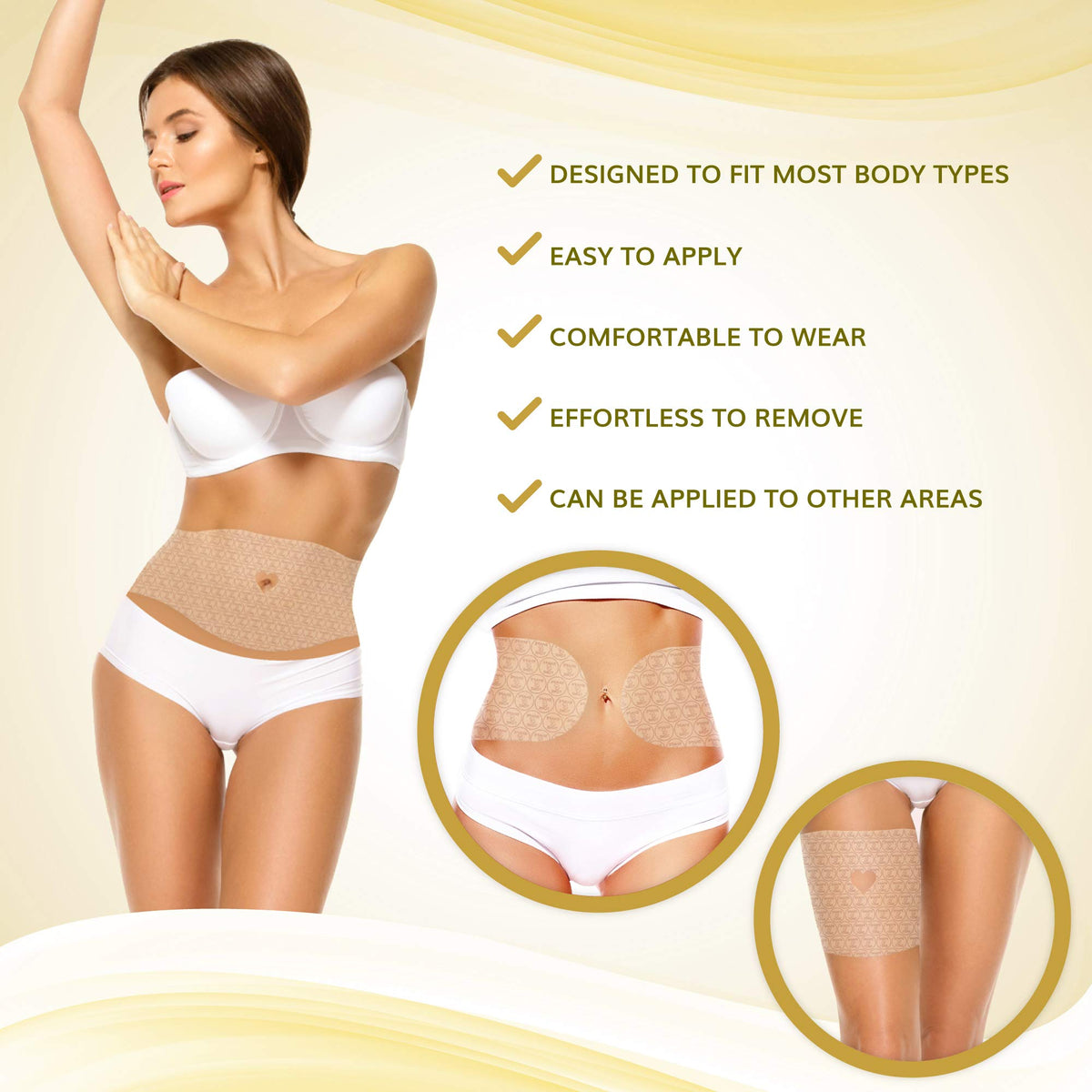 Shape and Tone wrap application closeup shows easy-to-apply design.