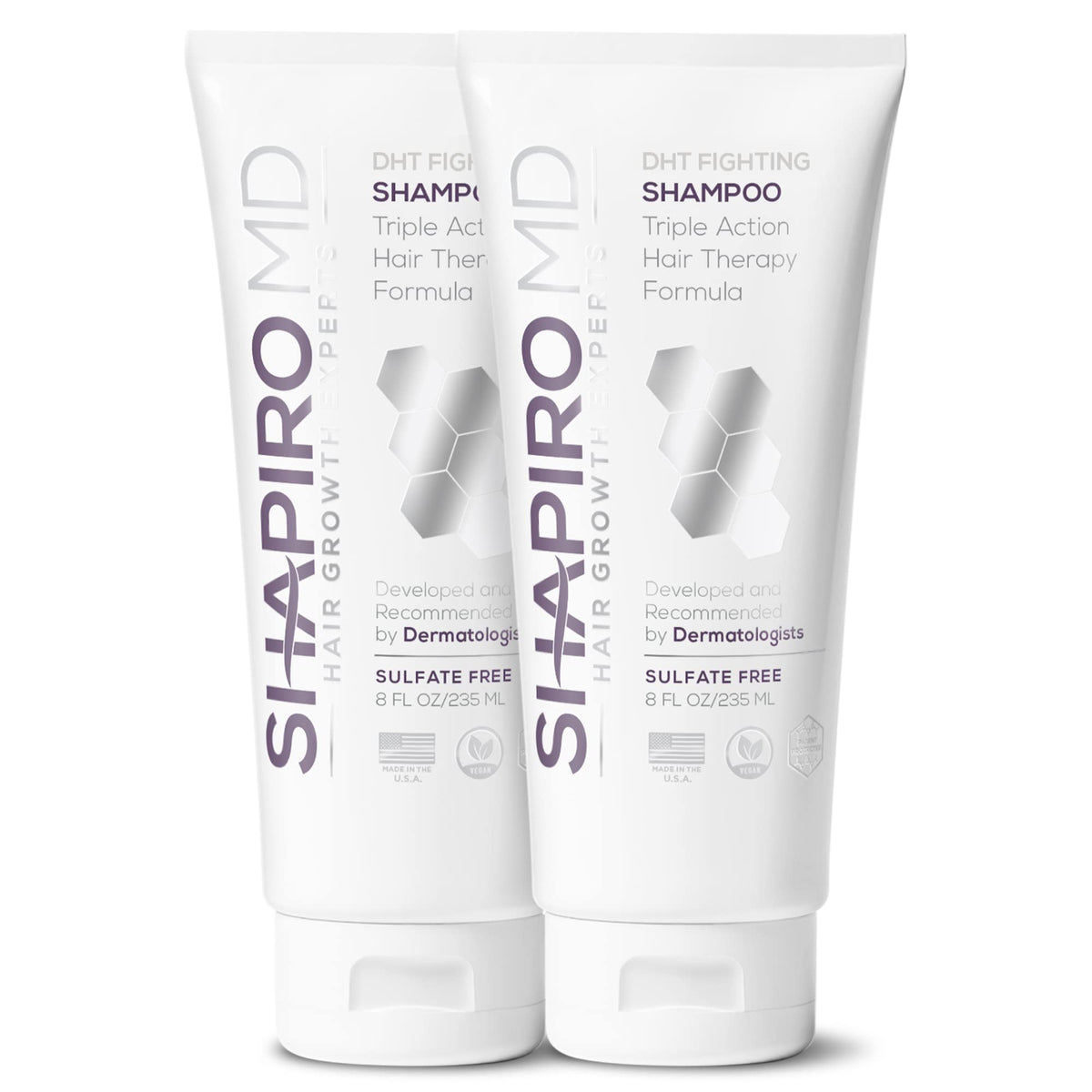Shapiro MD Hair Growth Experts shampoo bottle pour demonstrates easy daily application