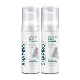 Shapiro MD Leave-In Foam bottle front showing daily DHT defense for thinning hair
