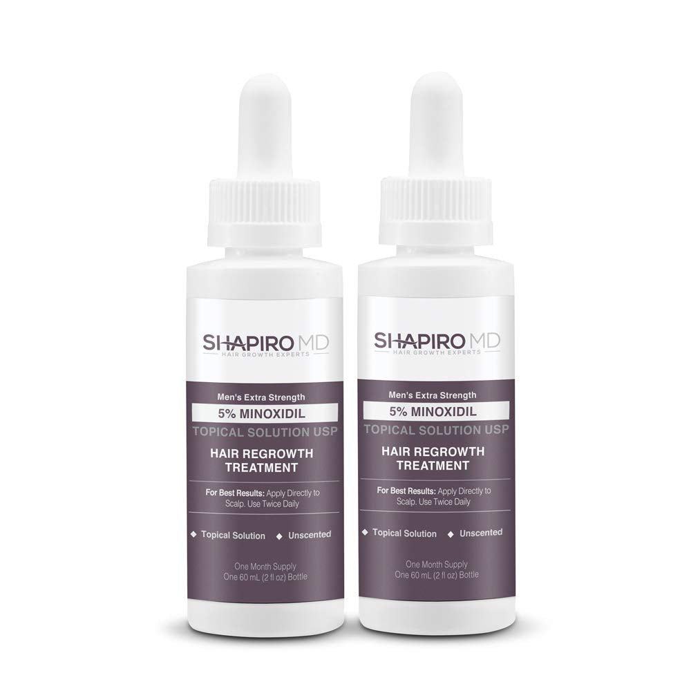 Shapiro MD Minoxidil bottle pour for precise scalp dosing and easy application.