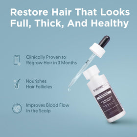 Shapiro MD Minoxidil label closeup highlights product details and safety info.