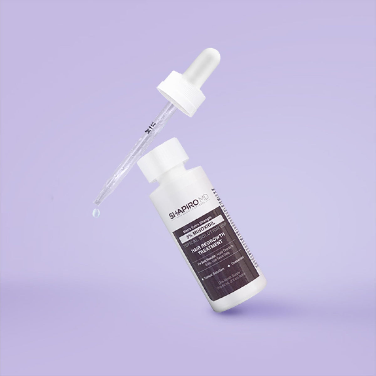 Shelf display with diverse hair types beside Shapiro MD Minoxidil, illustrating broad suitability