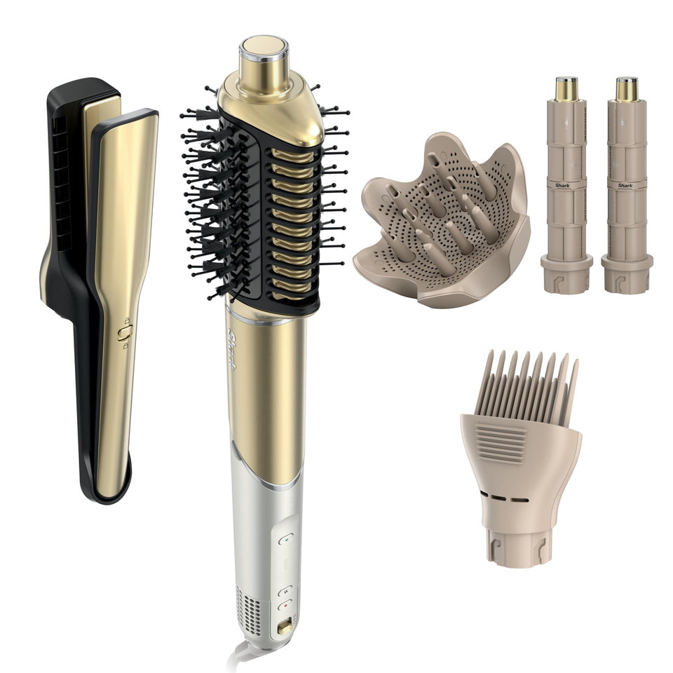 Shark Glam ceramic dryer in action for smooth wet-to-dry styling.