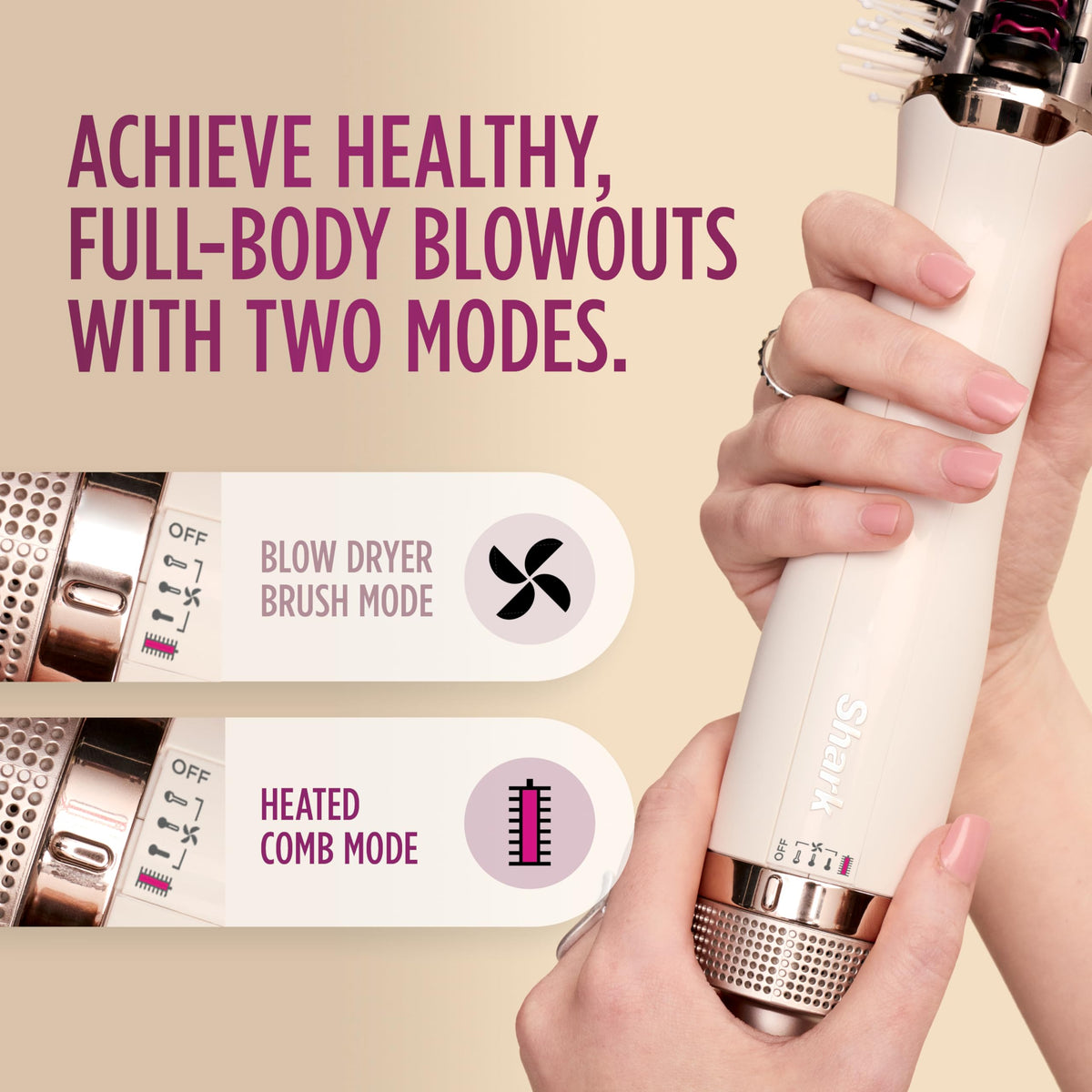 Shark HT212 heated comb mode aligns and smooths for frizz-free results.