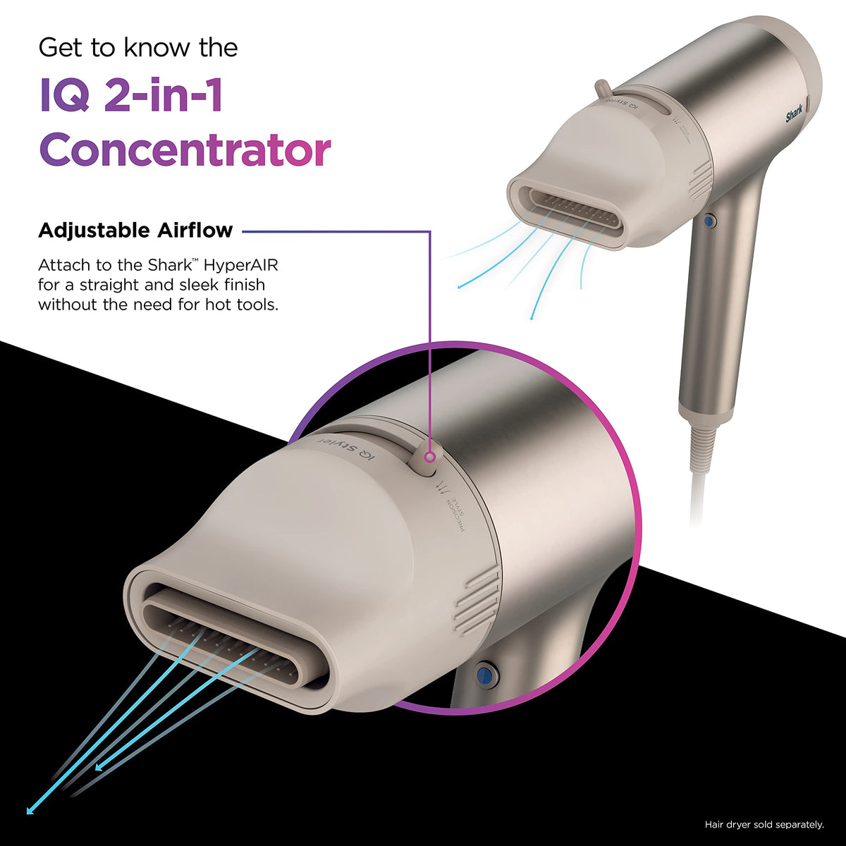 Shark IQ 2-in-1 Concentrator in precision styling mode for smoothing and shaping.