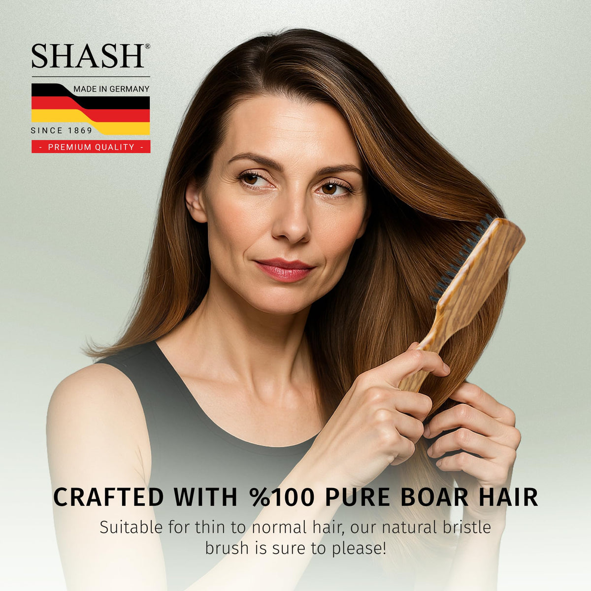 SHASH dry-hair brushing motion for smoothing and frizz reduction.