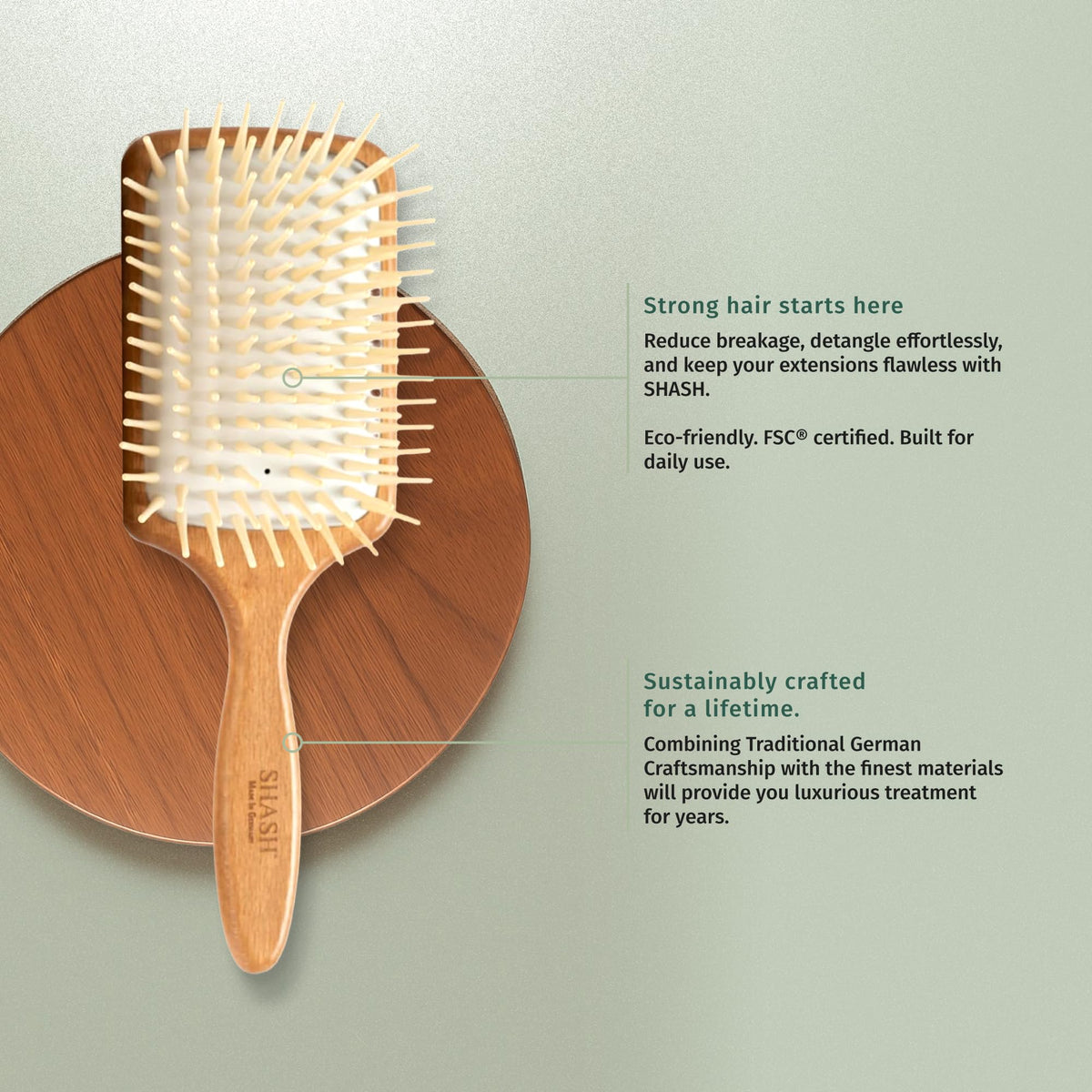 SHASH Large Paddle Brush detangling action reduces knots for easier styling.