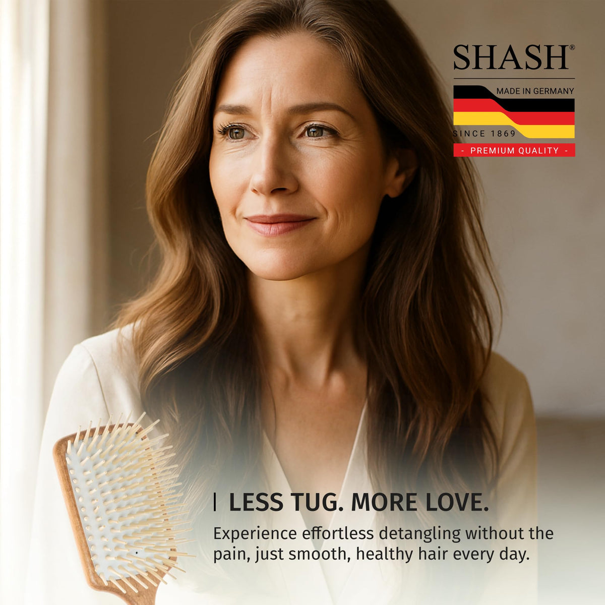 SHASH Large Paddle Brush delivers smoother, shinier hair with consistent use.