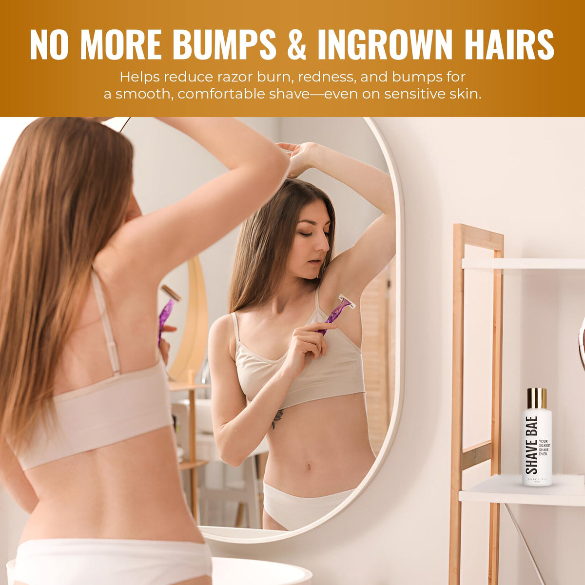Shave Bae plant-based oils hydrate skin for a nourished feel.