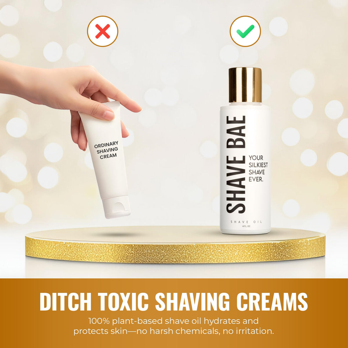 Shave Bae vanilla sandalwood scent enhances the routine with a pleasant aroma.
