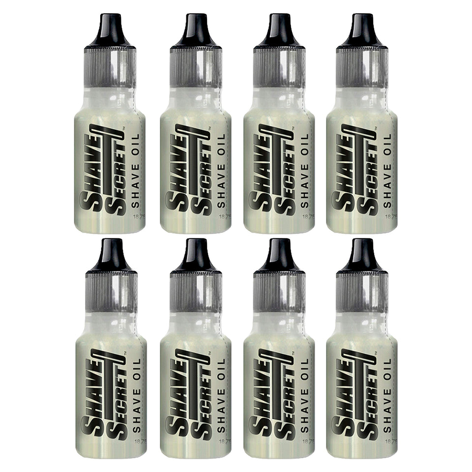 Shave Secret bottle pour enables a slick glide for a close shave.