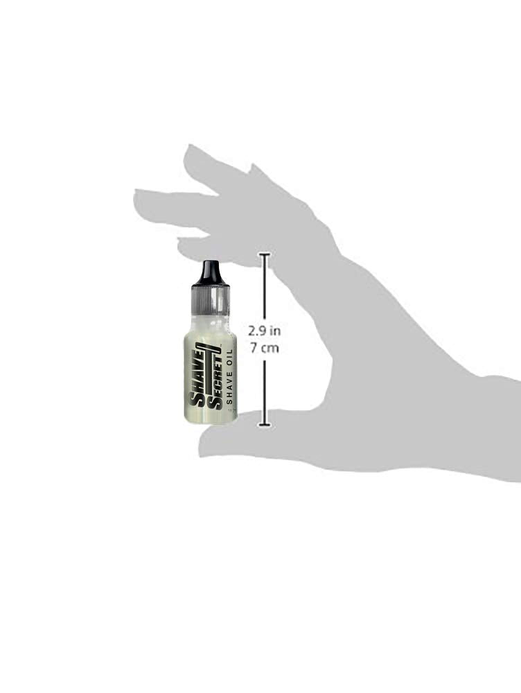 Shave Secret oil drop highlights lightweight formula for dry skin comfort.