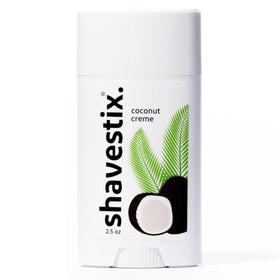 Shavestix Coconut Milk Shave Stick packaging closeup shows a compact travel solution.