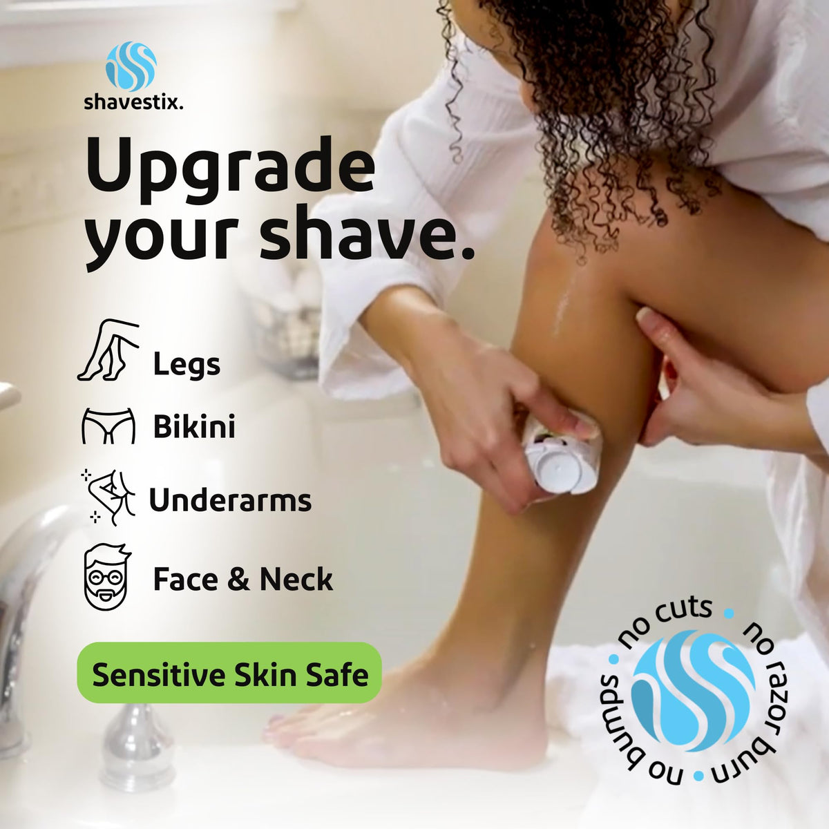 Shavestix Coconut Oil Rich Formula provides a gentle glide for sensitive skin.