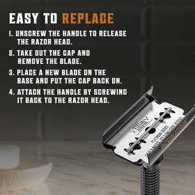 SHAVING REVOLUTION razor-head close-up highlights polished finish for a clean look.