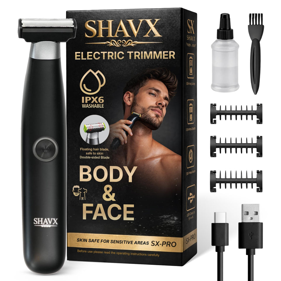 SHAVX body hair trimmer with floating blades for precise grooming
