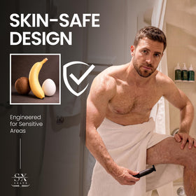 SHAVX groin area trim demonstrates safe intimate grooming