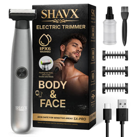 SHAVX groin-trimmer compact head for precise grooming around sensitive areas.
