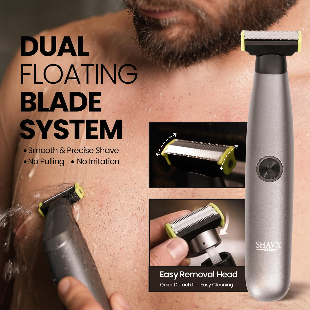 SHAVX USB-C fast-charging design powers up quickly for longer sessions.