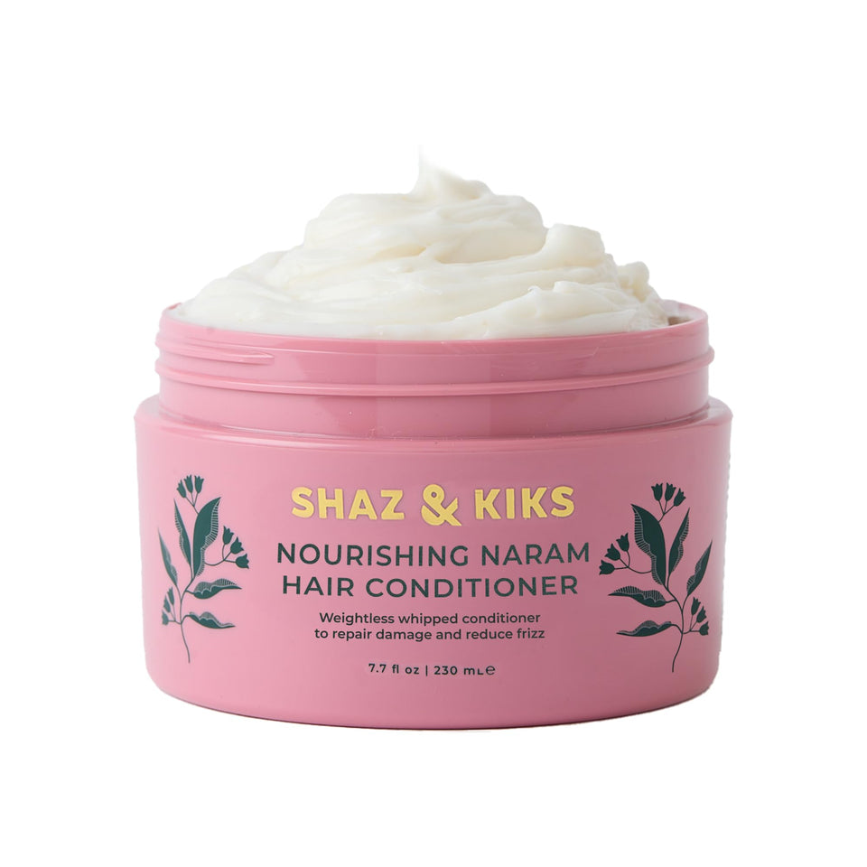 SHAZ & KIKS Nourishing Naram Conditioner bottle showing lightweight moisture and frizz control