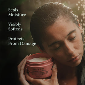 Creamy texture of SHAZ & KIKS Nourishing Naram Conditioner ready to smooth hair