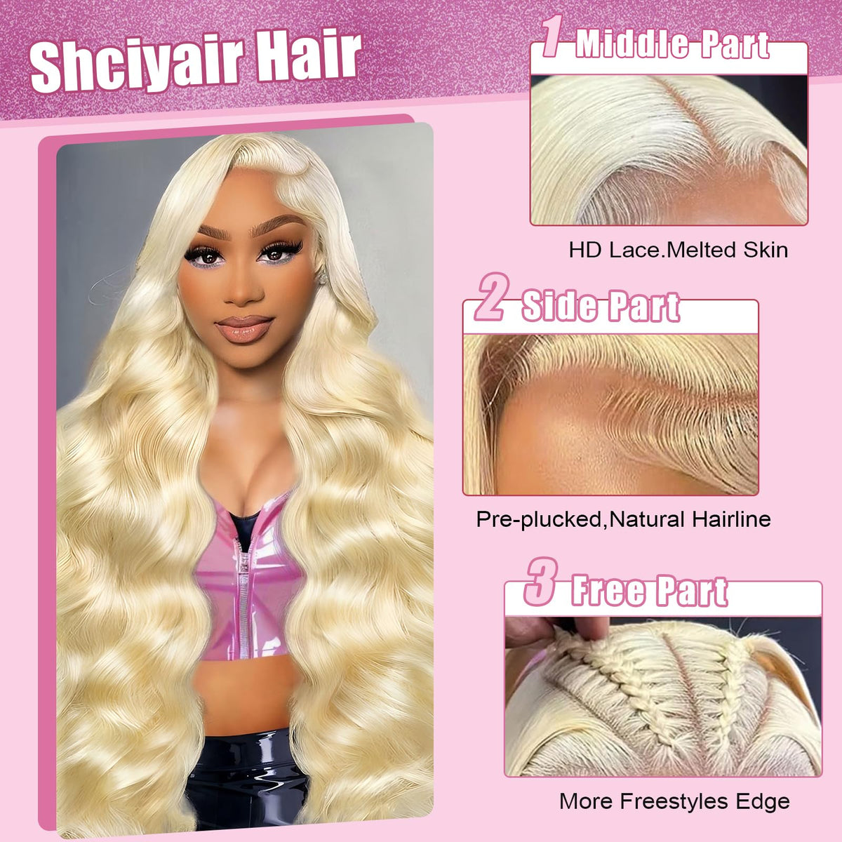 Shciyair 613 HD lace frontal close-up highlights seamless skin blend.