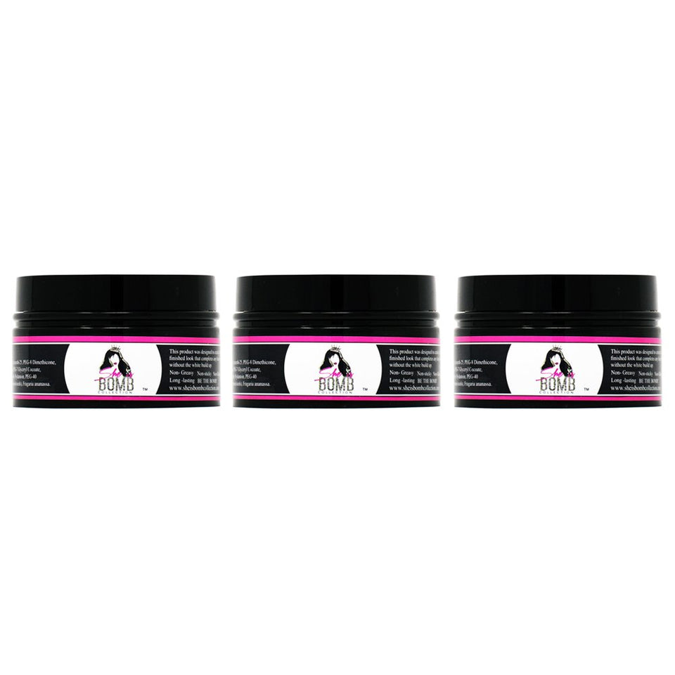 She Is Bomb Edge Control 3.5oz pack showing firm edge hold for a sleek finish