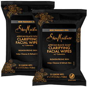 Shea Moisture makeup remover wipes with African Black Soap for gentle cleansing.