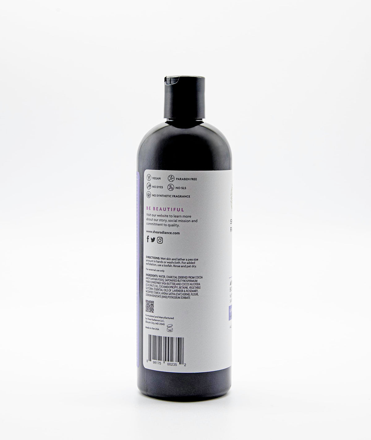 Creamy lather forming from Shea Radiance body wash for gentle cleansing.