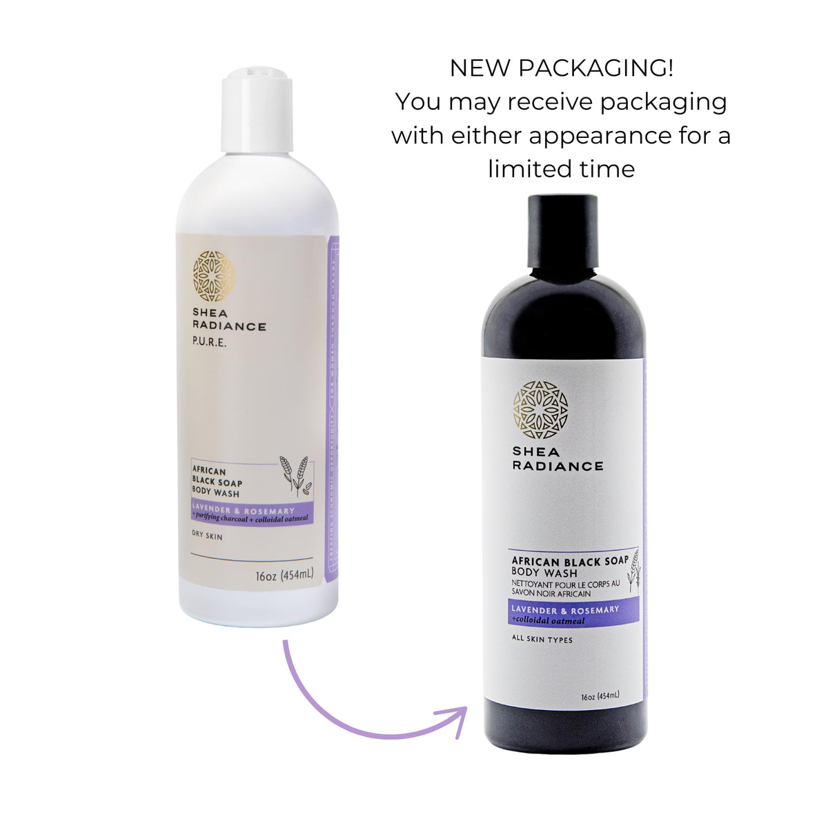 Dime-size dispensing action for easy, mess-free use of Shea Radiance wash.
