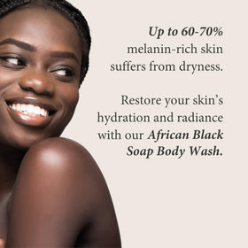 Gentle formula of Shea Radiance African Black Soap Body Wash for sensitive skin.