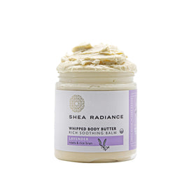 Shea Radiance P.U.R.E. whipped butter with oats in lavender bliss jar for deep moisture