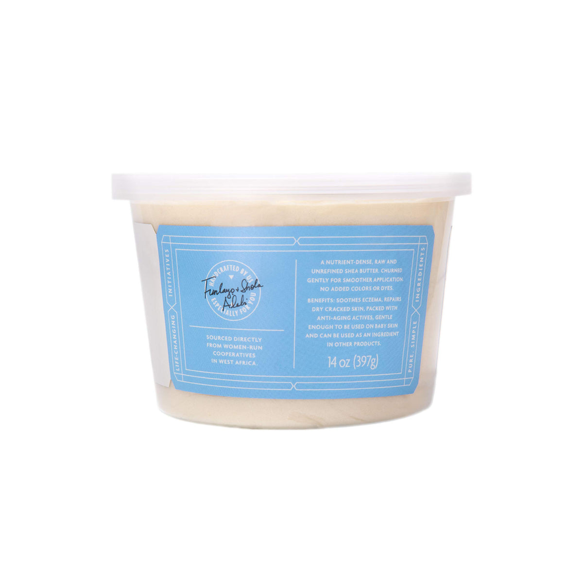 Shea Radiance Raw Shea Butter tub close-up highlights creamy texture.