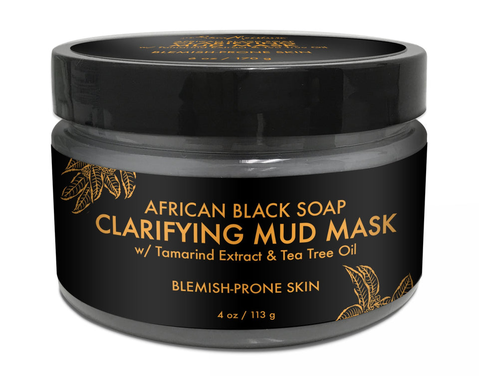 SheaMoisture African Black Soap Mask jar shows creamy formula for troubled skin.