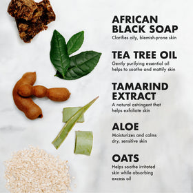 Packaging of SheaMoisture mask emphasizes cleansing and oil-absorbing benefits.