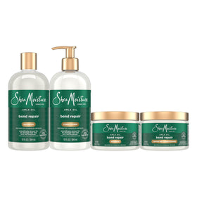 Sheamoisture Bond Repair Shampoo bottle pouring, gentle cleansing for bond care.