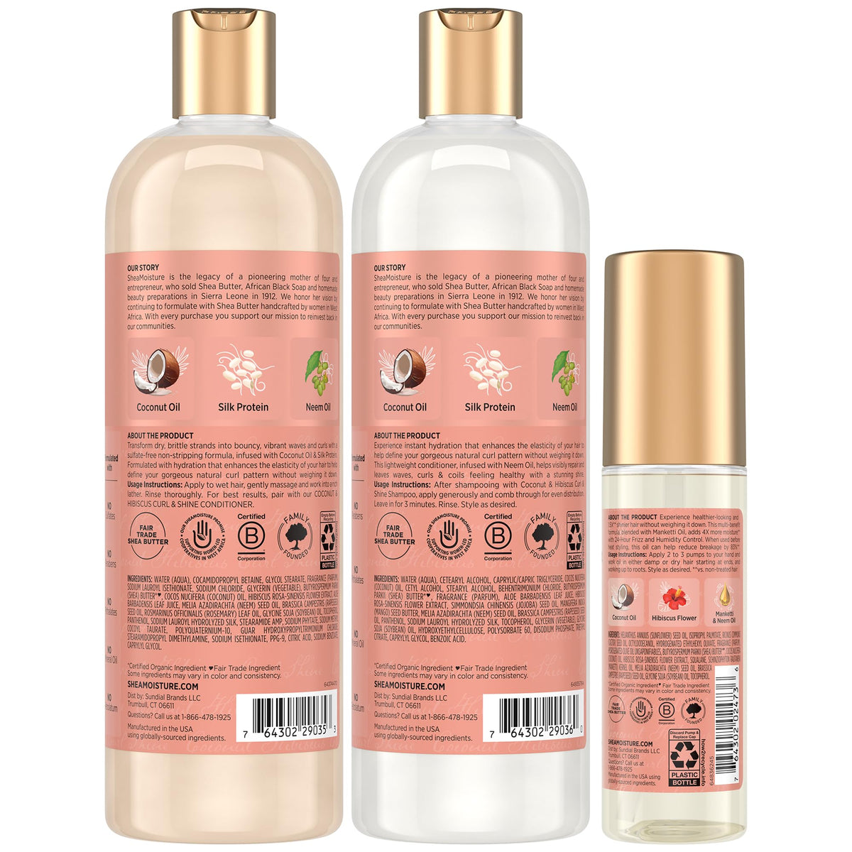 SheaMoisture Coconut Hibiscus Conditioner bottle provides detangling and definition.