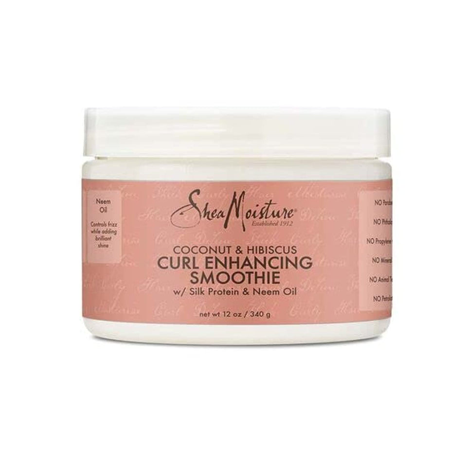 Shea Moisture Coconut & Hibiscus Curl Enhancing Smoothie jar with creamy texture for defined curls