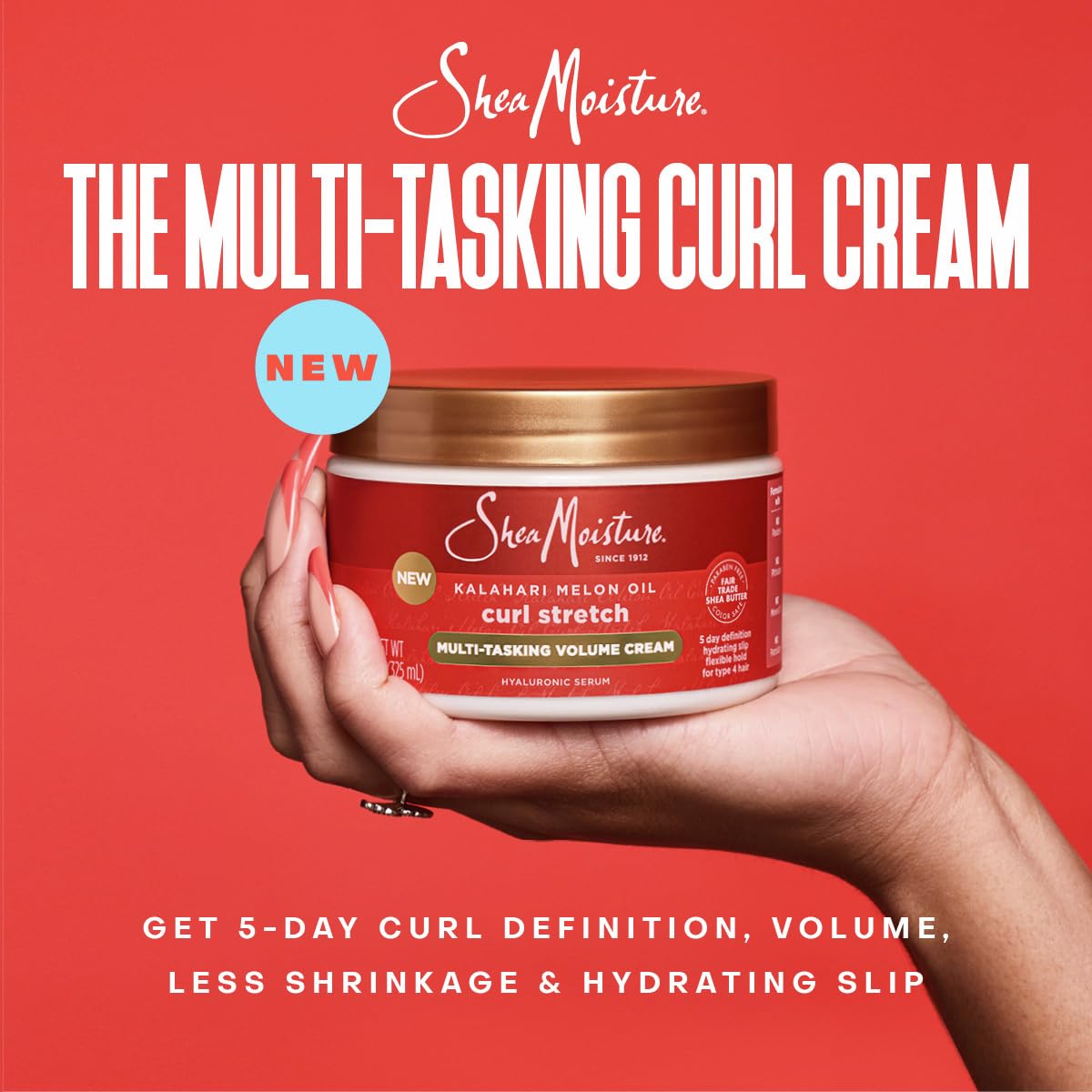 SheaMoisture Curl Stretch Conditioner tub delivering deep hydration and easy detangling.
