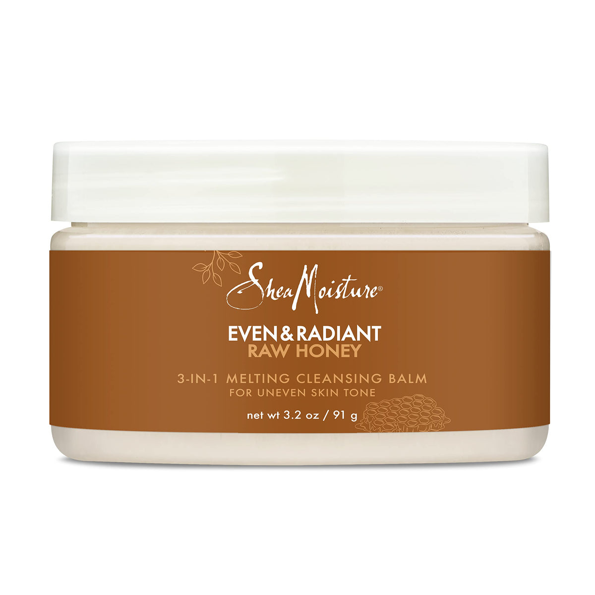 Sheamoisture Even and Radiant cleansing balm jar close-up melting makeup and impurities.