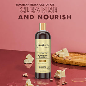 SheaMoisture bottle pouring, peppermint and aloe vera refresh the scalp.