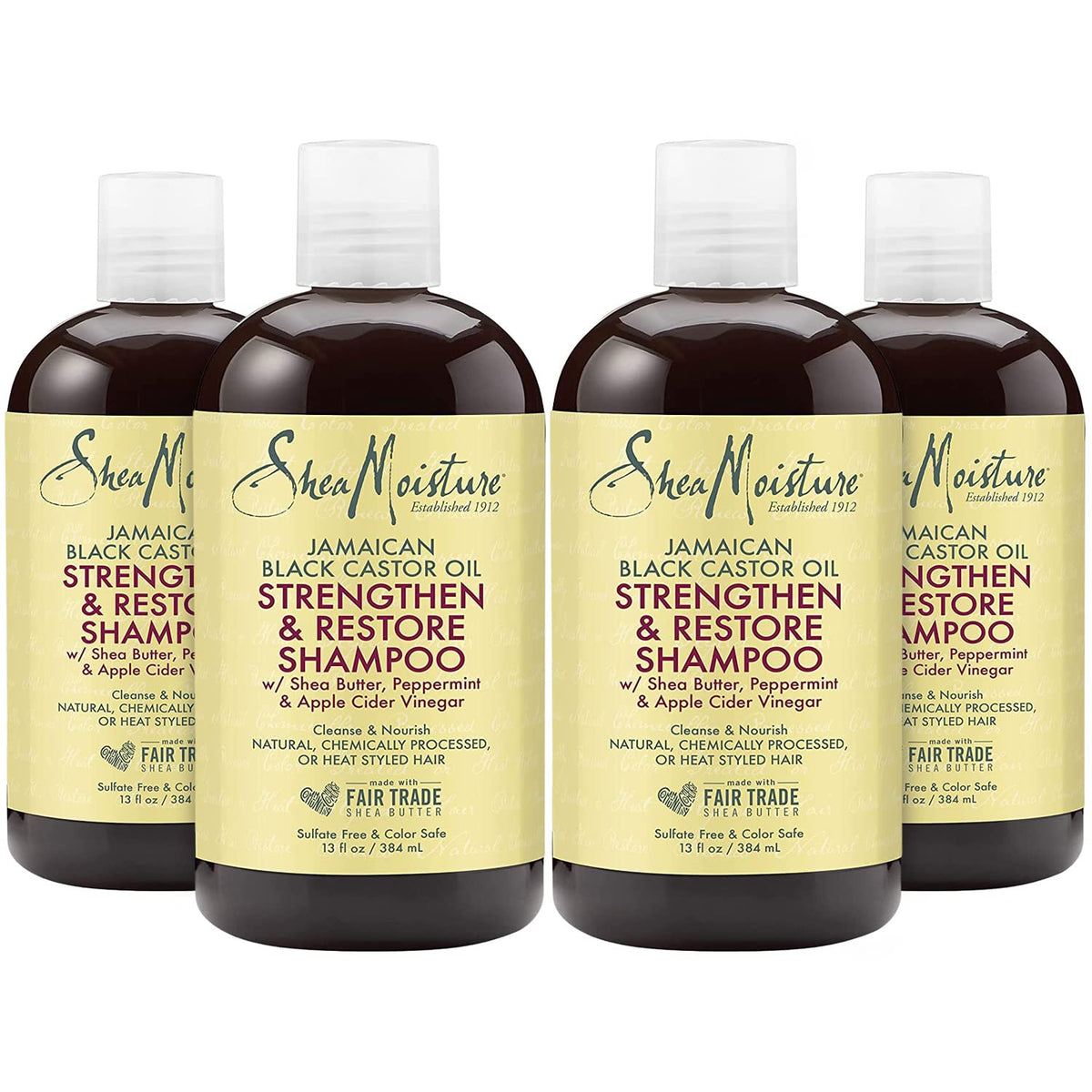 SheaMoisture Jamaican Black Castor Oil shampoo bottle—moisture and elasticity focus.