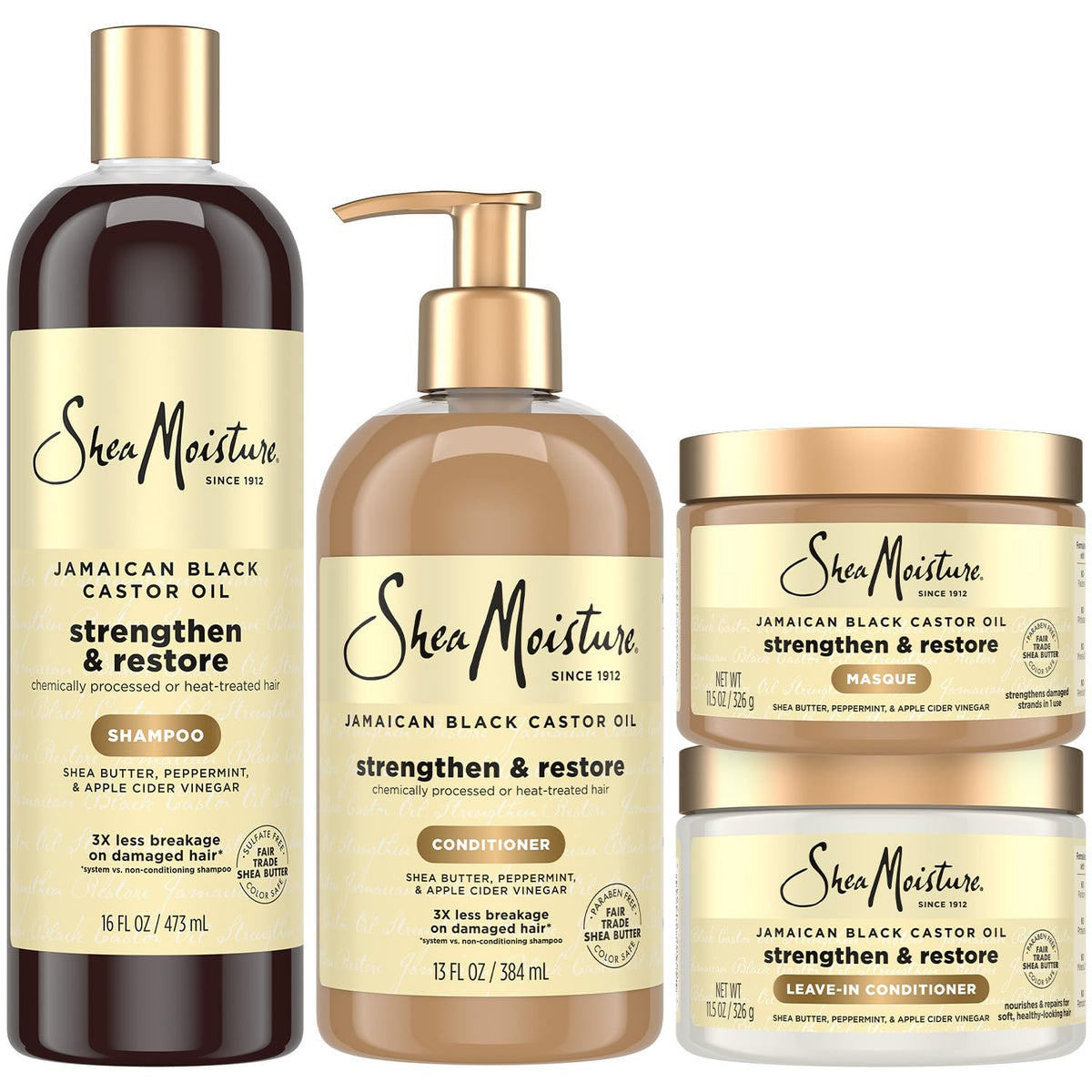 SheaMoisture Jamaican Black Castor Oil Shampoo bottle strengthens hair