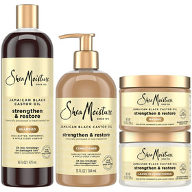 SheaMoisture Jamaican Black Castor Oil Shampoo bottle strengthens hair