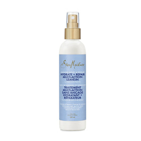 Shea Moisture Manuka Honey Yogurt Leave-In bottle pump for hydrated, manageable hair.