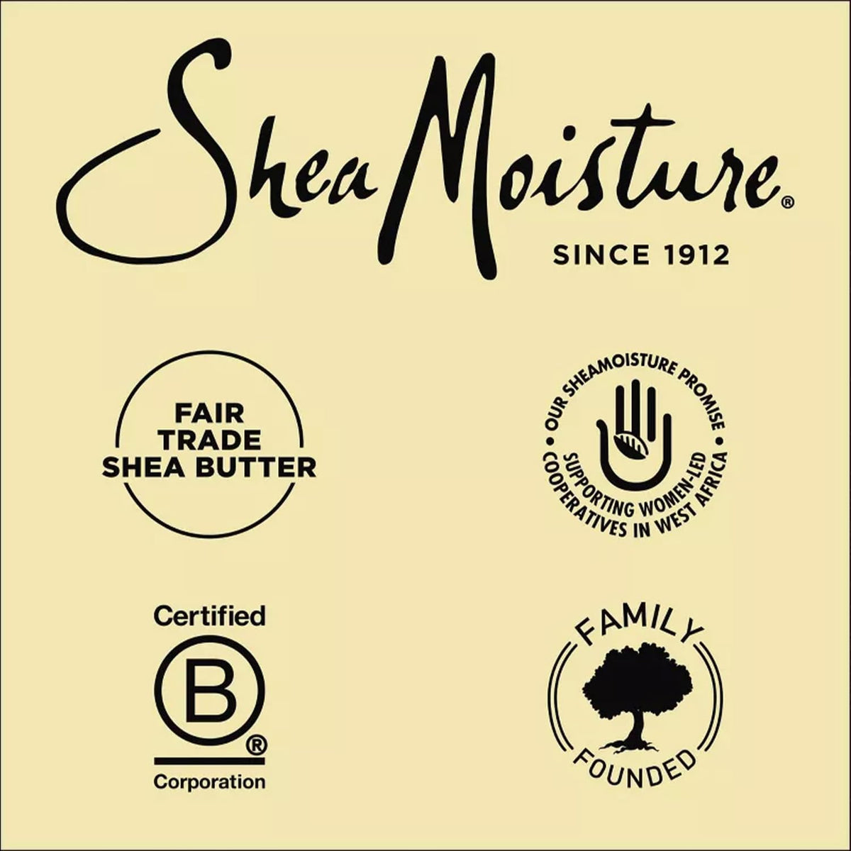 Organic Fair Trade Shea Butter listed on the packaging for nourished hair.