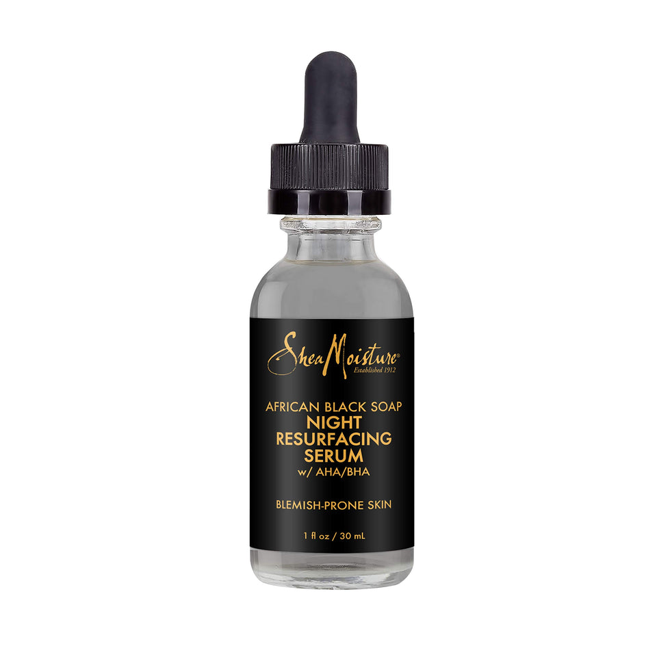 SheaMoisture Overnight Serum bottle offers clarifying, pore-minimizing care for blemish-prone skin.