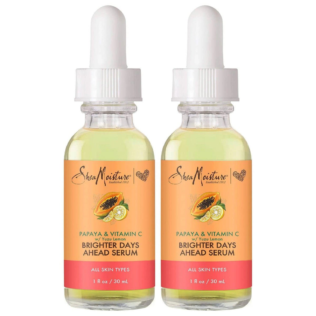 SheaMoisture Papaya Vitamin C Serum 2-Pack bottle for daily brightening and hydration.