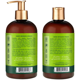 Product pump dispenser on Power Greens shampoo bottle for easy application.
