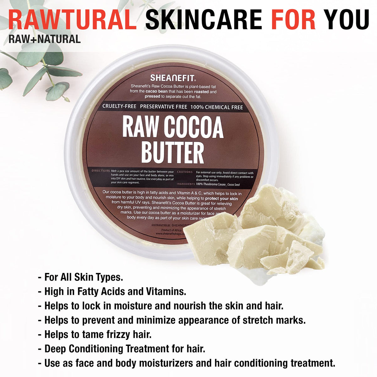 Sheanefit cocoa butter massage application shows smooth, soothing hydration.